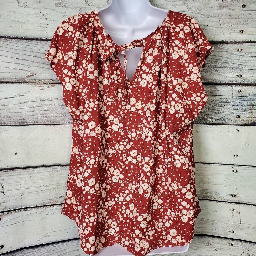 LC Lauren Conrad Women’s Red Floral Ruffle Sleeve Blouse Size XXL - Picture 5 of 8